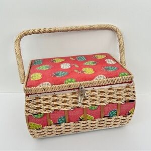VINTAGE Woven Strawberry Knitting Box Basket | Made in Japan